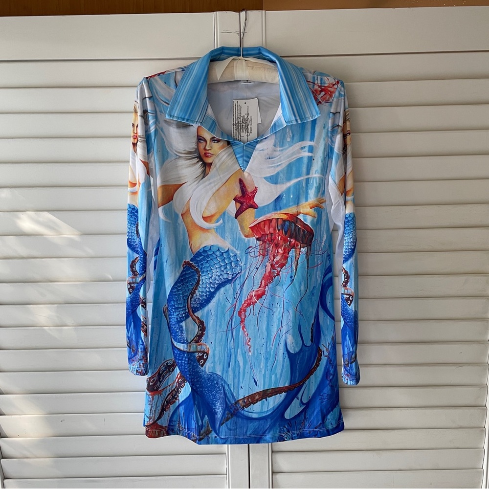 Sun-guard 50+ beach cover-up beautiful mermaid design made in USA size small NWT